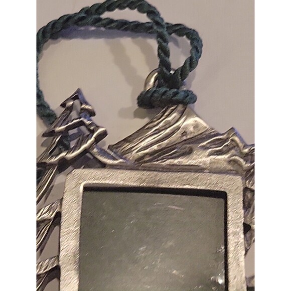 Vintage Signed DLB Pewter Picture Frame Hanging Ornament Christmas Tree Mountian - Picture 8 of 10